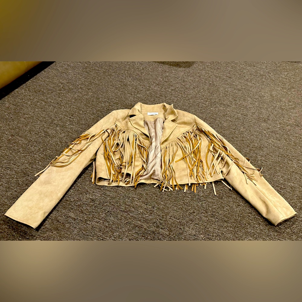 Fringe Suede Cropped Jacket - Beige